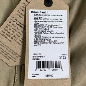 Prana Brion Pant II - Sandbar 34W 32L NWT.  These have never been worn.